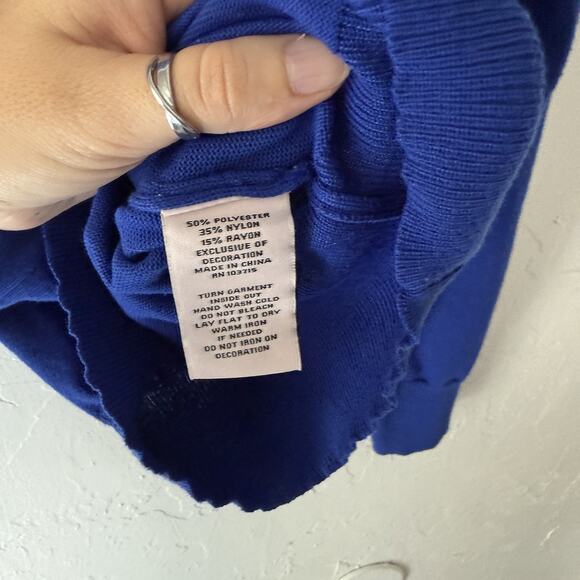 Nanette Lepore Sweater Womens Medium Blue Rhinestone Pullover Crewneck Knit Top - Picture 5 of 9